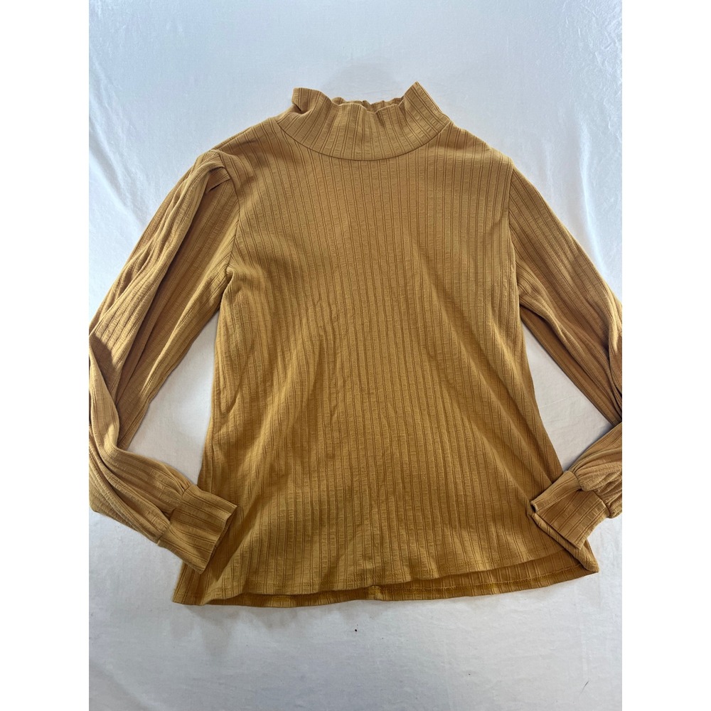 Mod Boutique Mustard Yellow Ribbed Mock Neck Puff Sleeve Top Size Large L